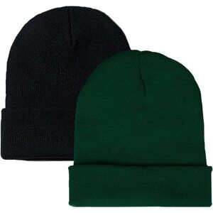 Premium Warm 2-Pack Slouchy Beanie Hats for Men and Women – Black & Green